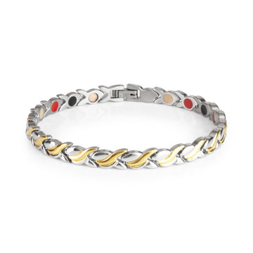 Duet - Negative Ion Bracelet, Polished Gold and Stainless Steel Waves